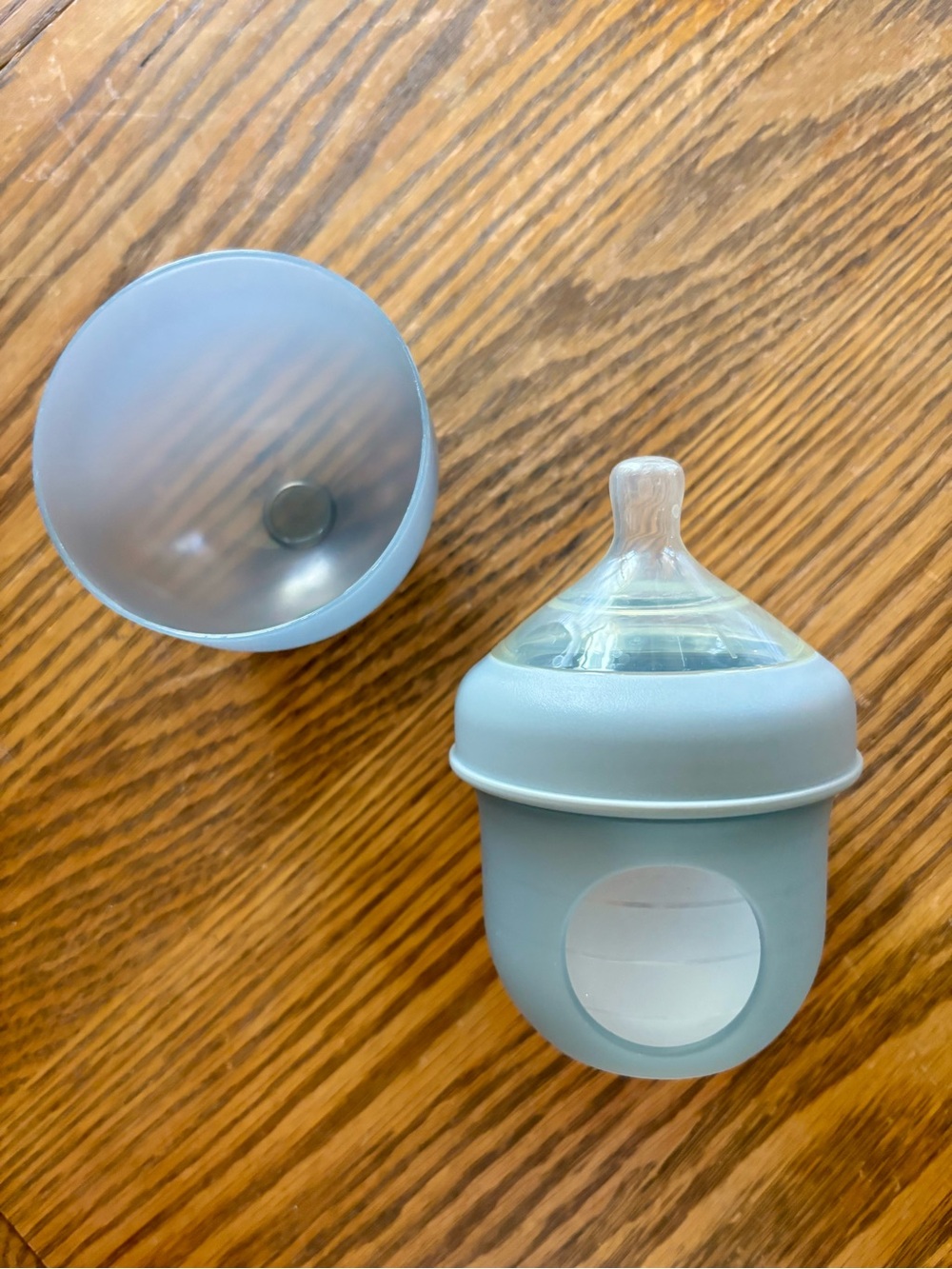 Silicone Baby Bottle with Protective Cap - Grey Blue